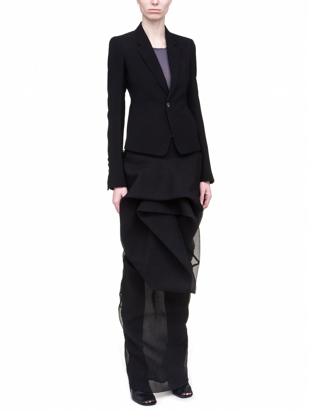 RICK OWENS SHORT BLAZER IN BLACK WOOL VISCOSE