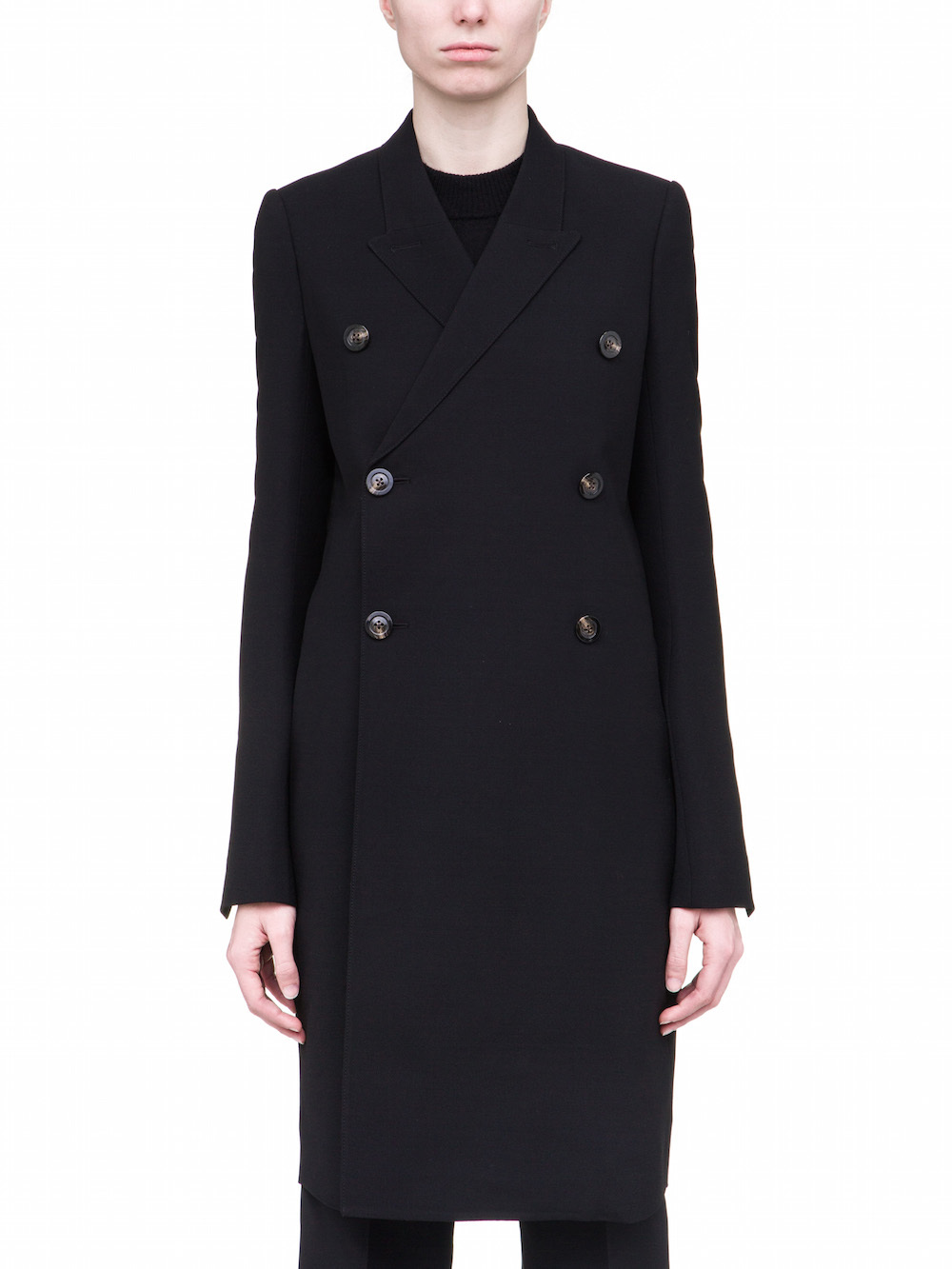 RICK OWENS JMF PEACOAT IN BLACK WOOL