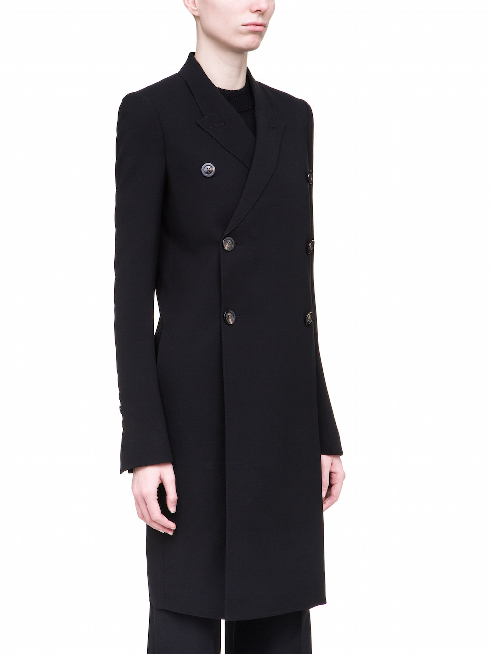 RICK OWENS JMF PEACOAT IN BLACK WOOL