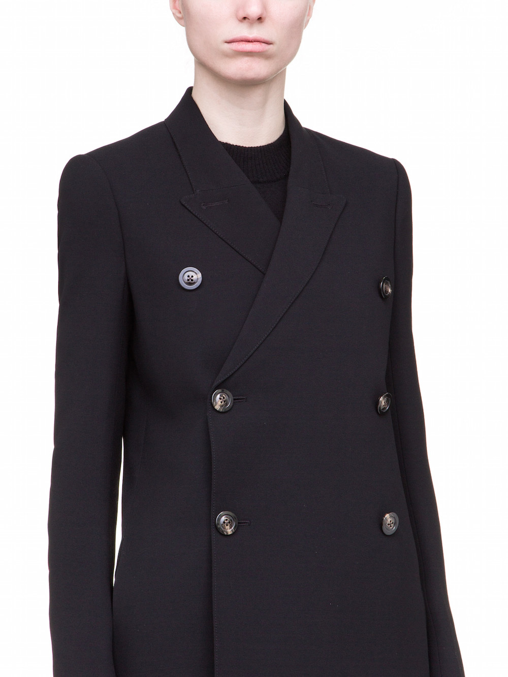 RICK OWENS JMF PEACOAT IN BLACK WOOL