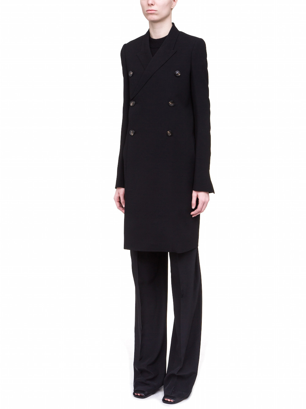 RICK OWENS JMF PEACOAT IN BLACK WOOL