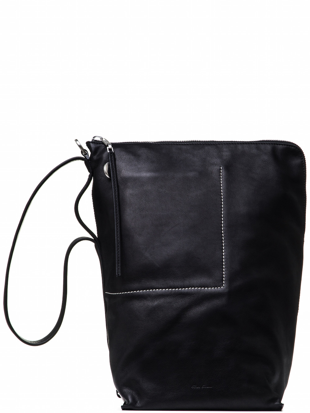 RICK OWENS BUCKET BAG IN BLACK CALF LEATHER