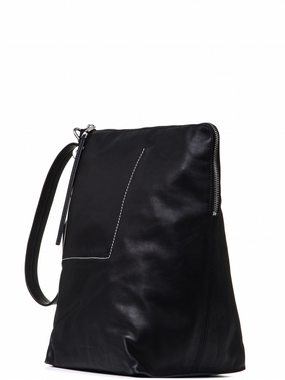 RICK OWENS BUCKET BAG IN BLACK CALF LEATHER