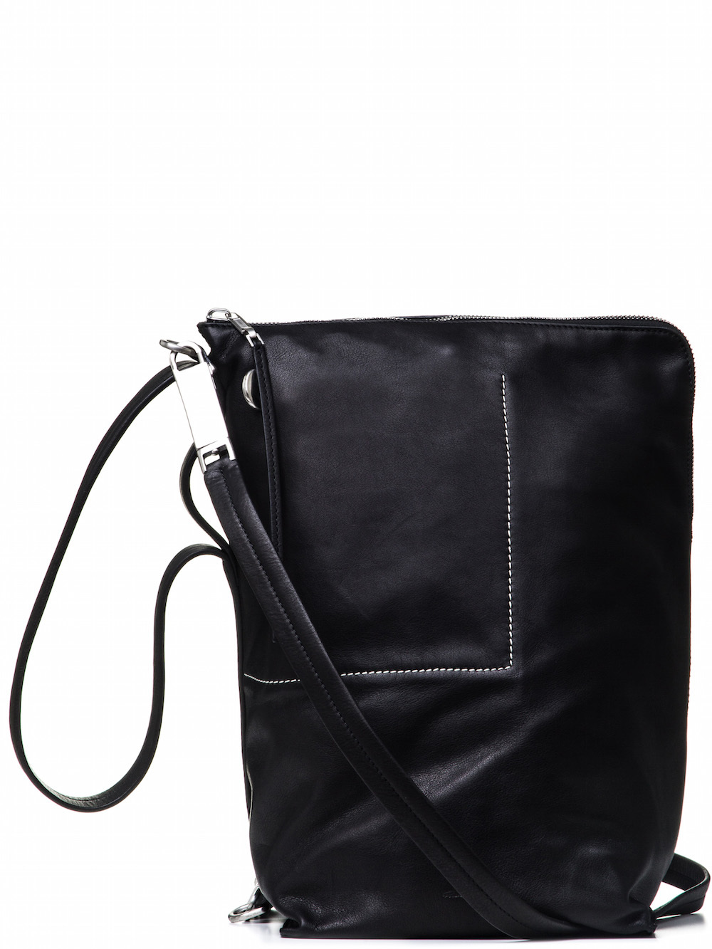 RICK OWENS BUCKET BAG IN BLACK CALF LEATHER