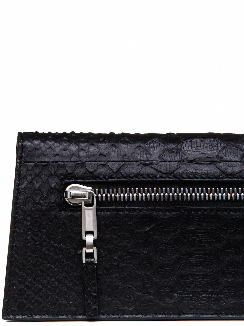 RICK OWENS MIDI CLUTCH IN BLACK GIANT PYTHON LEATHER