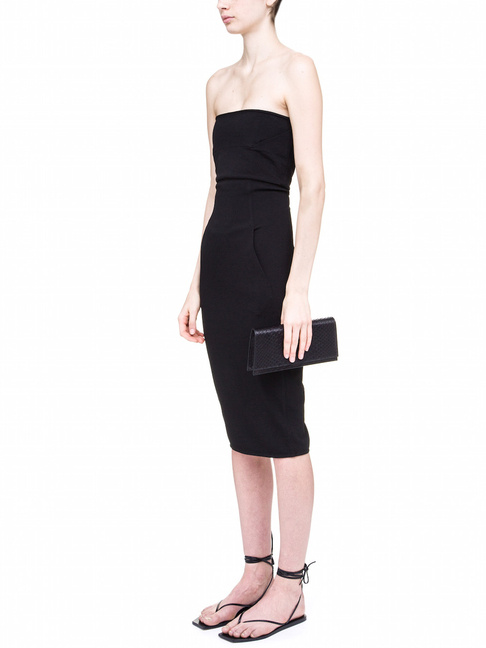 RICK OWENS MIDI CLUTCH IN BLACK GIANT PYTHON LEATHER
