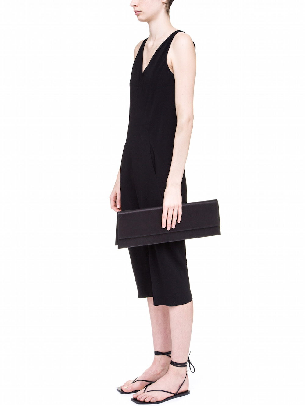 RICK OWENS MIDI CLUTCH IN BLACK CALF LEATHER