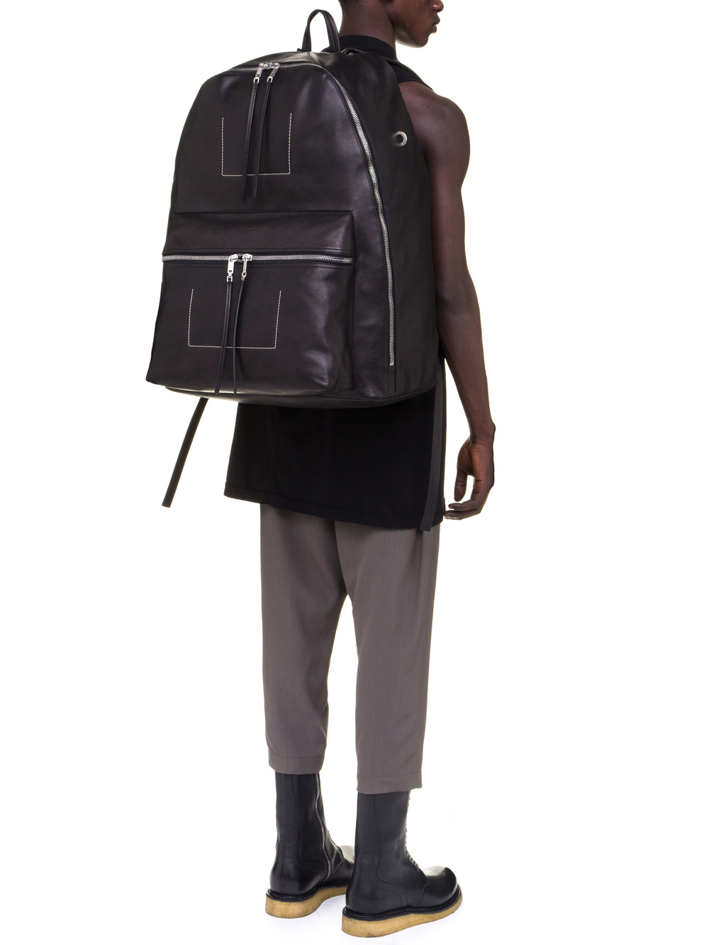 RICK OWENS MEGA BACKPACK IN BLACK CALF LEATHER