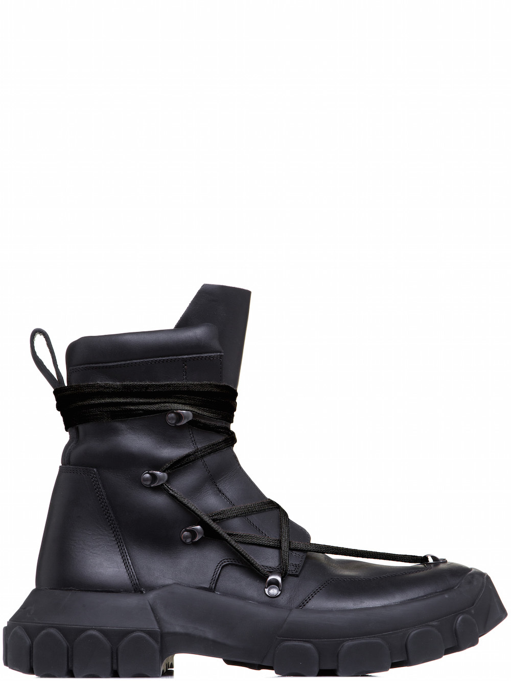 RICK OWENS OFF-THE-RUNWAY LACEUP HIKING BOOTS IN BLACK