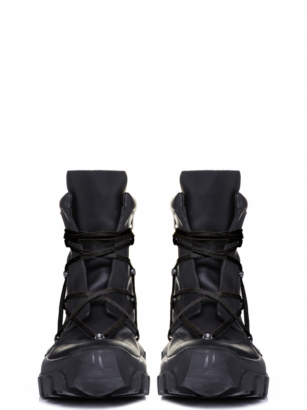 RICK OWENS OFF-THE-RUNWAY LACEUP HIKING BOOTS IN BLACK