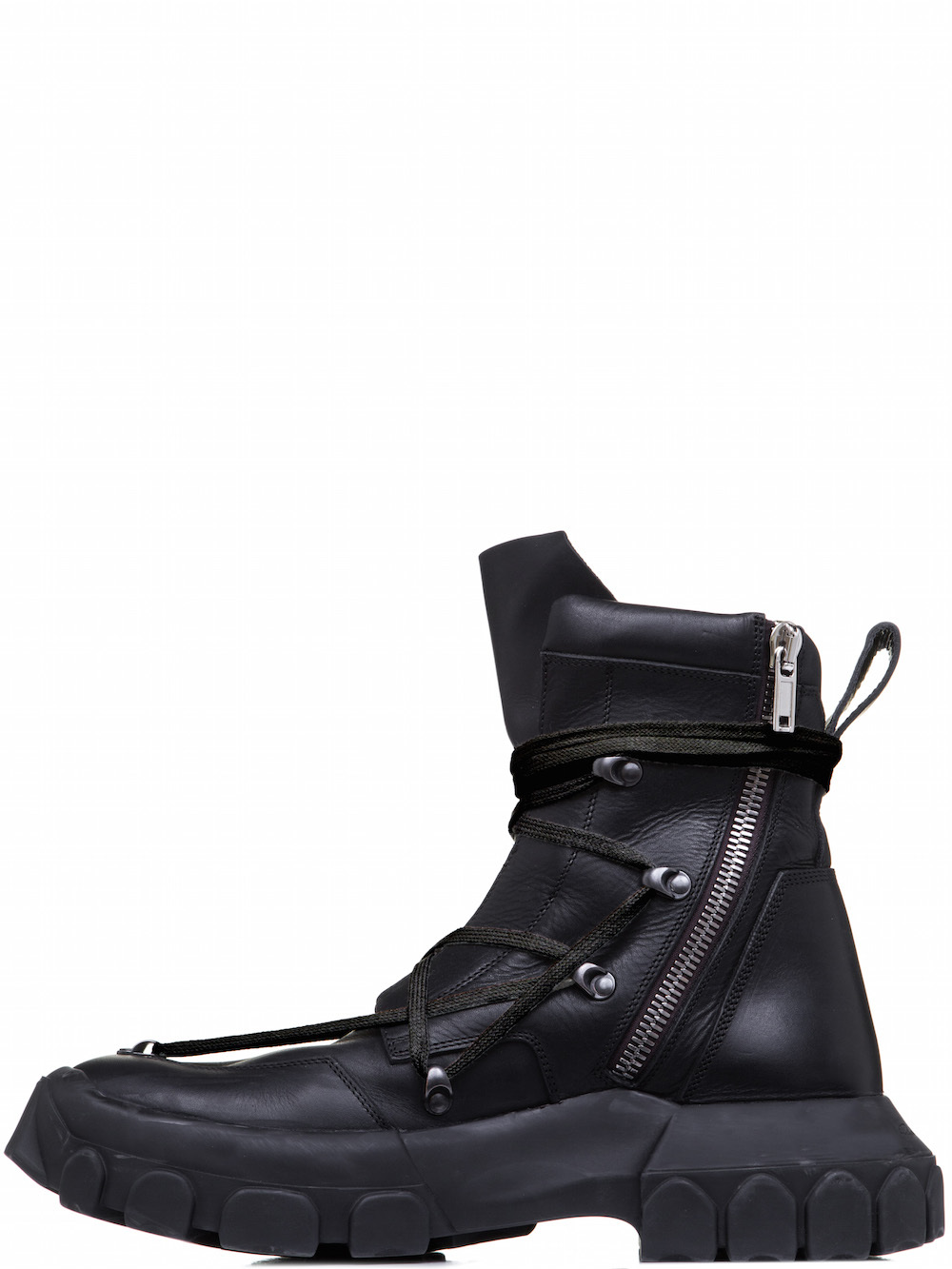 RICK OWENS OFF-THE-RUNWAY LACEUP HIKING BOOTS IN BLACK