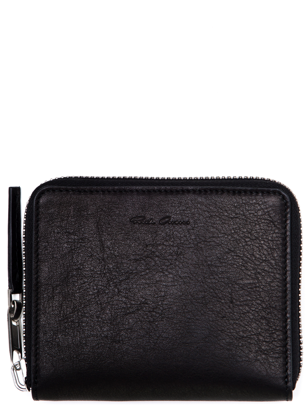 RICK OWENS SMALL ZIPPED WALLET IN BLACK CALF LEATHER