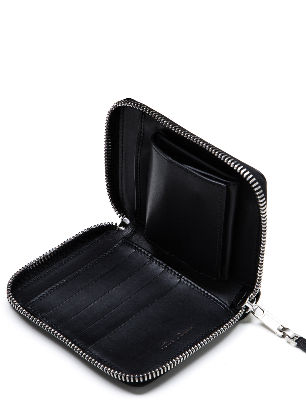 RICK OWENS SMALL ZIPPED WALLET IN BLACK CALF LEATHER