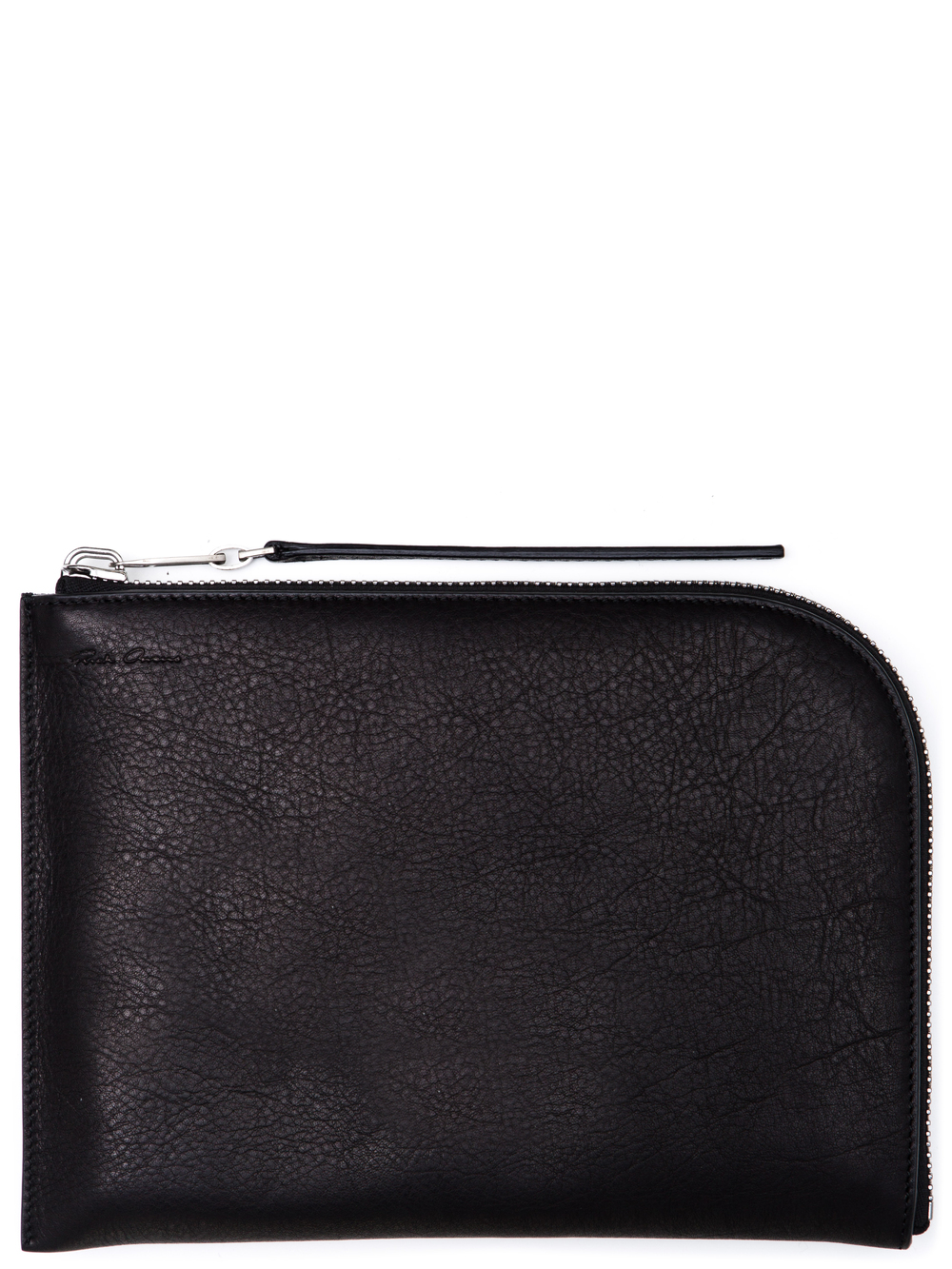 RICK OWENS MEDIUM ZIPPED POUCH IN BLACK CALF LEATHER