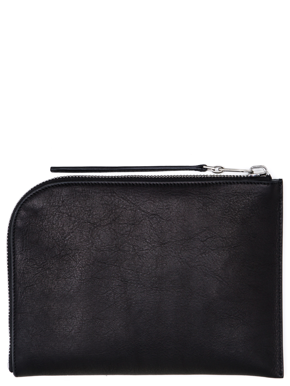 RICK OWENS MEDIUM ZIPPED POUCH IN BLACK CALF LEATHER