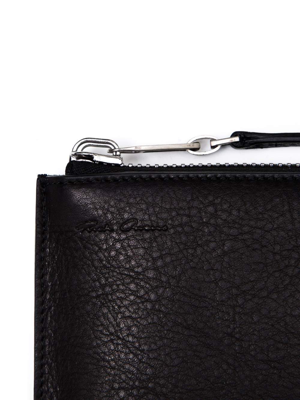RICK OWENS MEDIUM ZIPPED POUCH IN BLACK CALF LEATHER