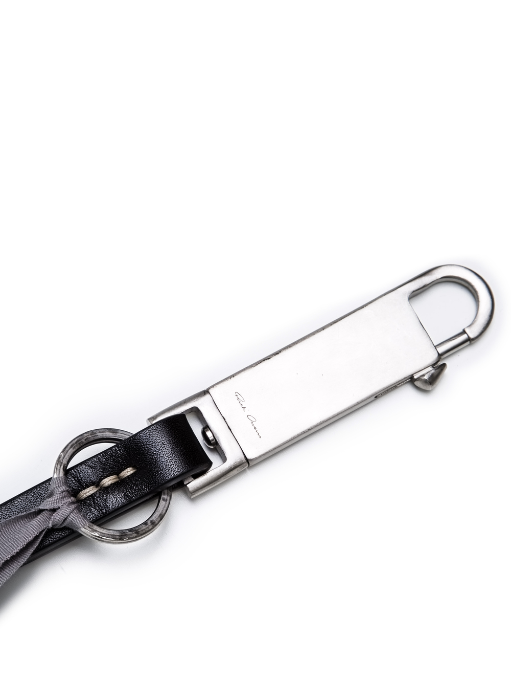RICK OWENS PLAIN KEYCHAIN IN BLACK BULL LEATHER