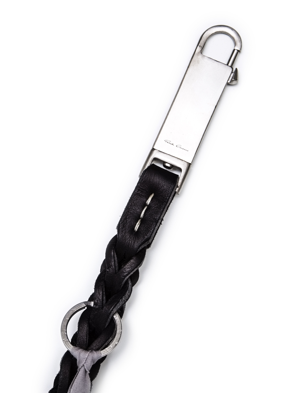 RICK OWENS KEY CHAIN SMALL BRAID IN BLACK CALF LEATHER