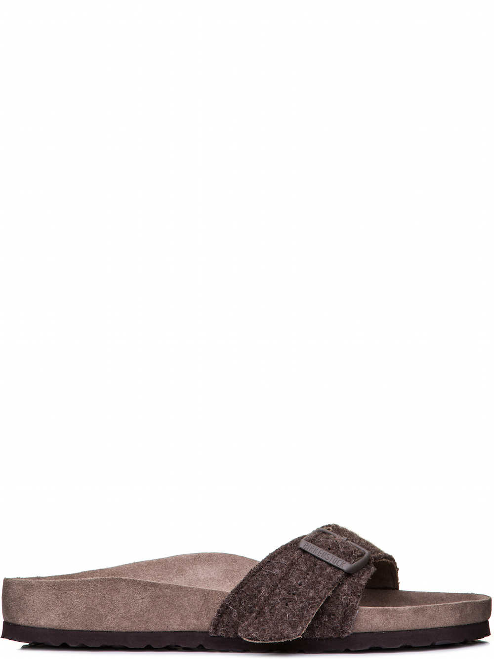 RICK OWENS X BIRKENSTOCK MADRID SANDAL IN BROWN FEATURE A WOOL FELT