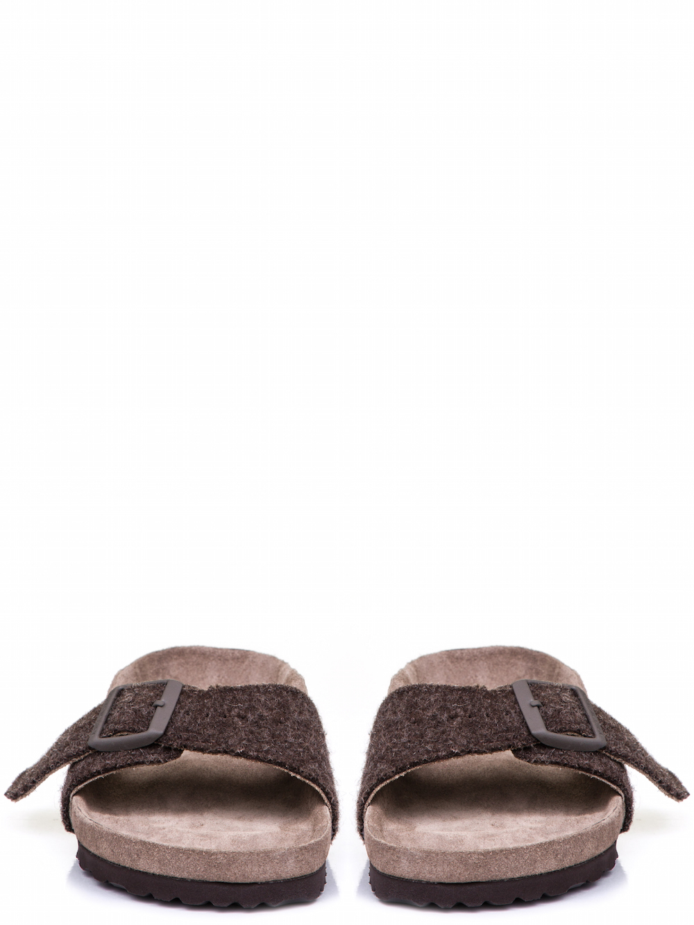RICK OWENS X BIRKENSTOCK MADRID SANDAL IN BROWN FEATURE A WOOL FELT