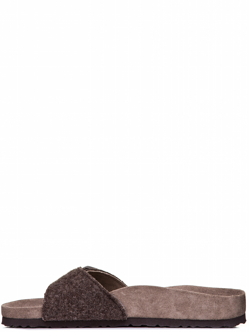 RICK OWENS X BIRKENSTOCK MADRID SANDAL IN BROWN FEATURE A WOOL FELT