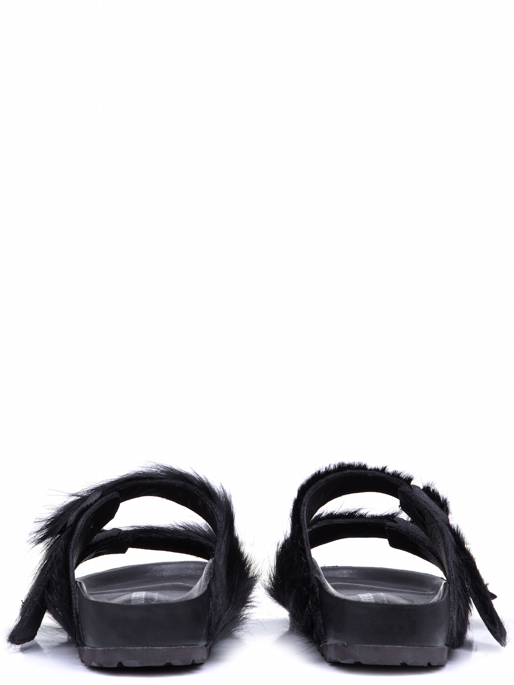 RICK OWENS X BIRKENSTOCK ARIZONA SANDAL IN BLACK FEATURE A COW FUR