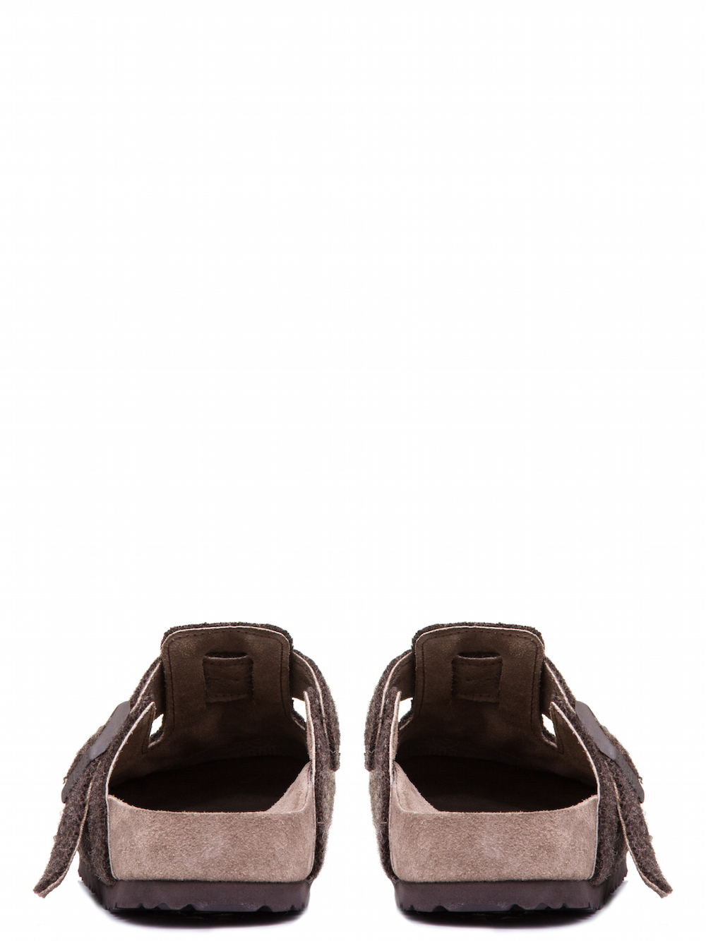 RICK OWENS X BIRKENSTOCK BOSTON CLOG IN BROWN FEATURE A WOOL FELT