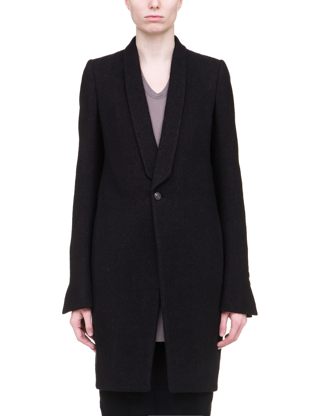 RICK OWENS TUSK PEA COAT IN BROWN BLACK BERBER BLANKET