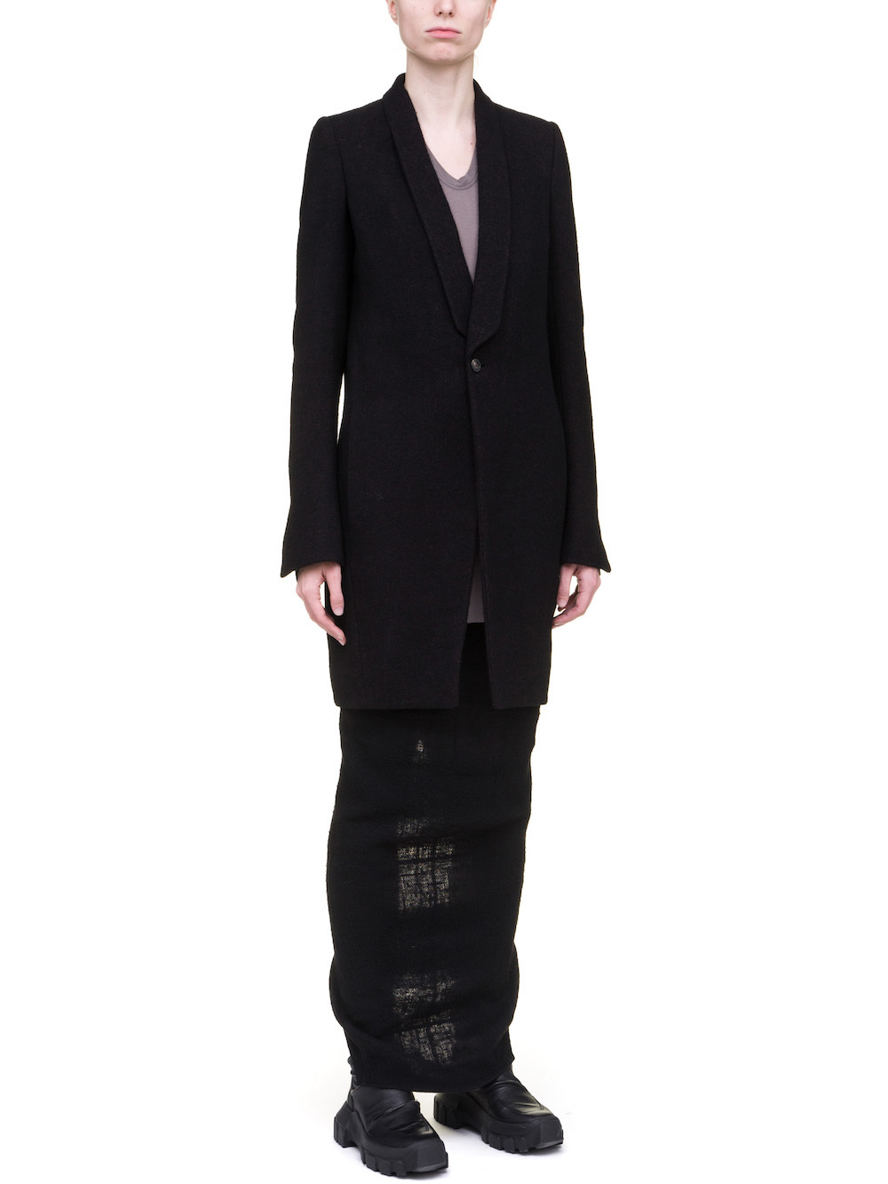 RICK OWENS TUSK PEA COAT IN BROWN BLACK BERBER BLANKET