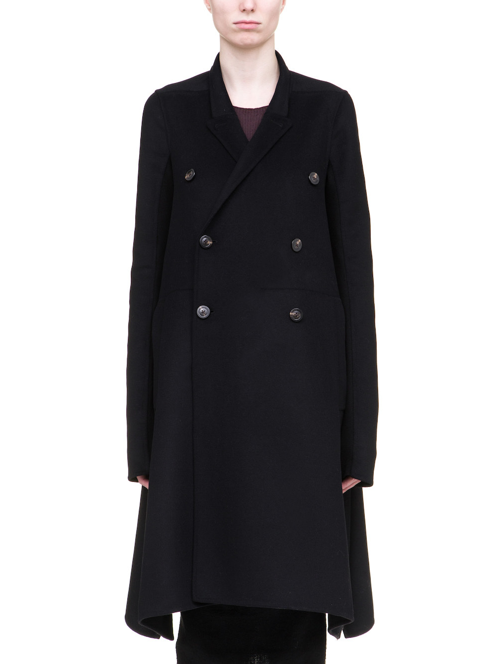 RICK OWENS JMF FAUN COAT IN BLACK DOUBLE WOOL