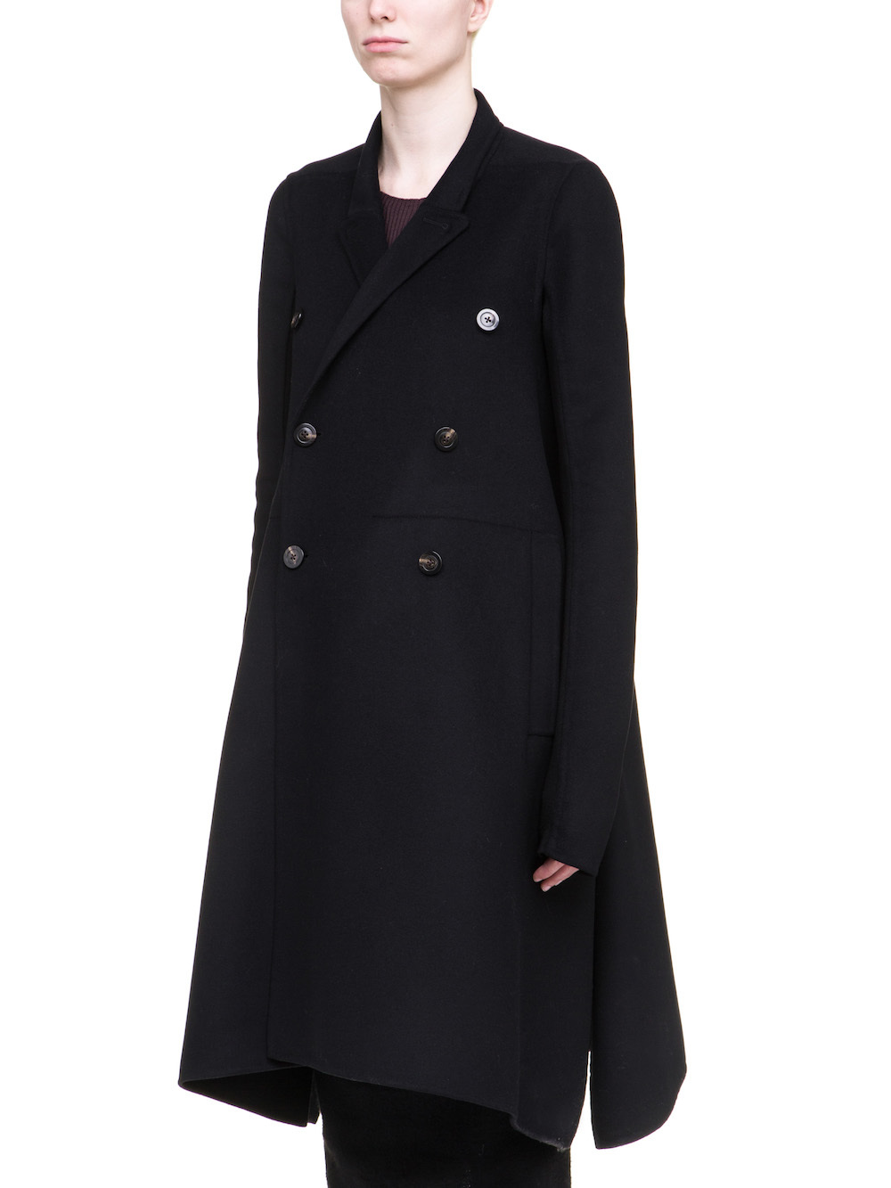 RICK OWENS JMF FAUN COAT IN BLACK DOUBLE WOOL