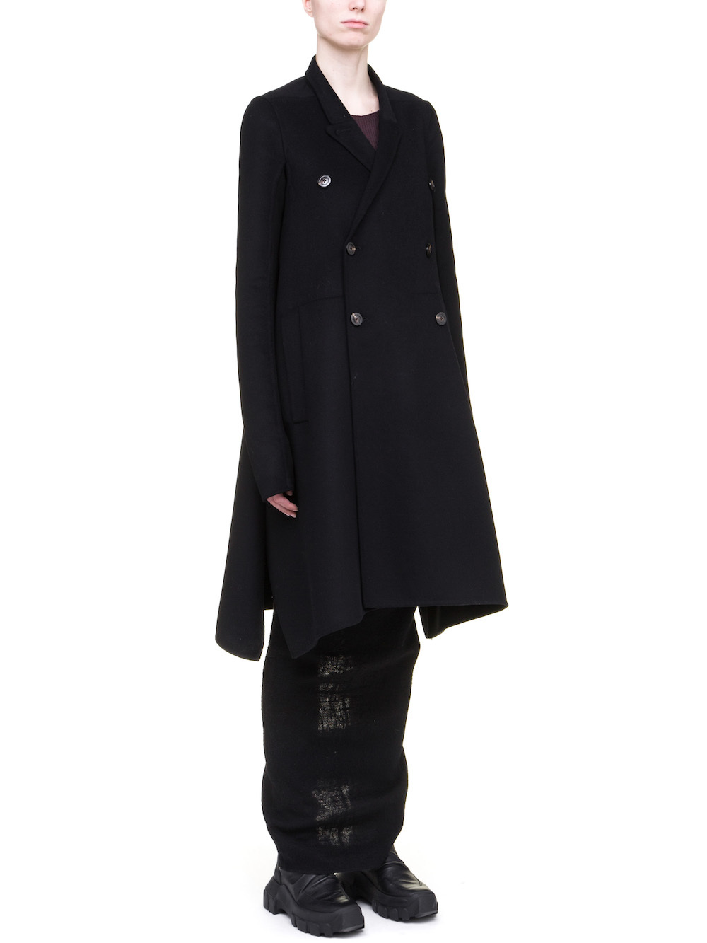 RICK OWENS JMF FAUN COAT IN BLACK DOUBLE WOOL