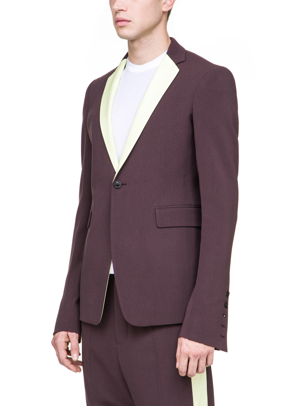 RICK OWENS 73CM BLAZER IN RAISIN PURPLE A YELLOW NYLON LAPEL COLLAR