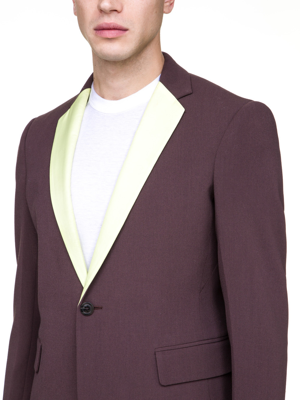 RICK OWENS 73CM BLAZER IN RAISIN PURPLE A YELLOW NYLON LAPEL COLLAR