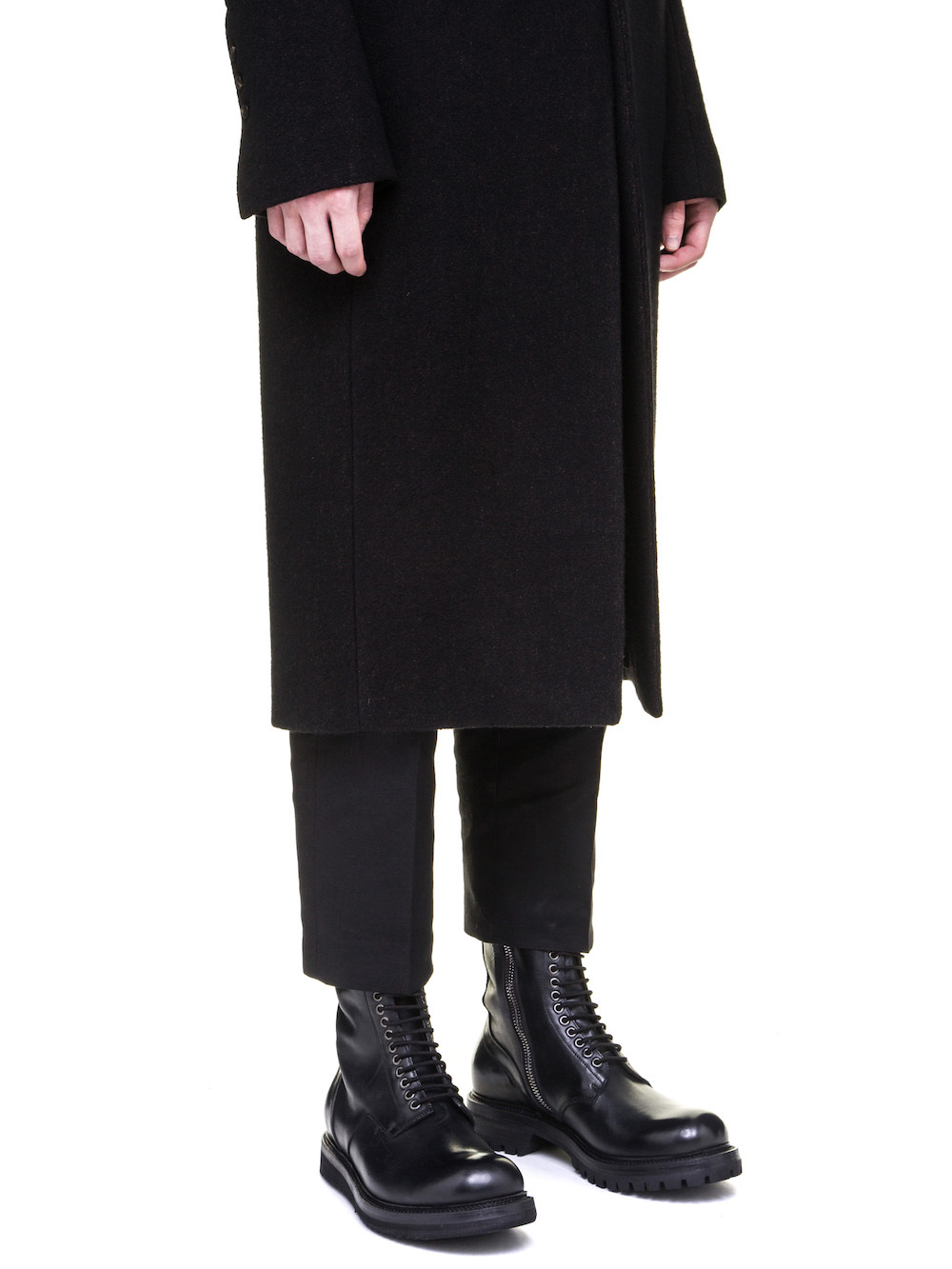 RICK OWENS MOREAU COAT IN BROWN BLACK