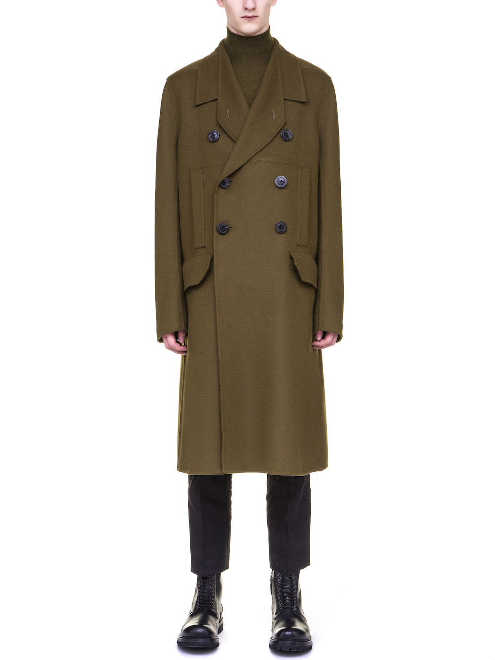 RICK OWENS OFFICER COAT IN DIRTY GREEN