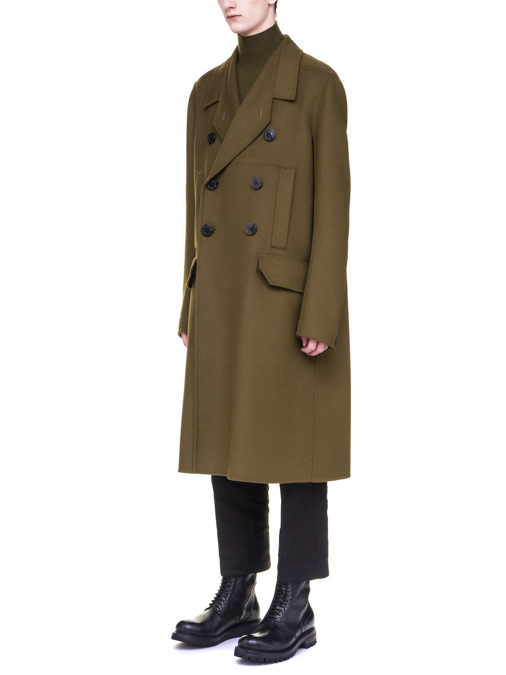 RICK OWENS OFFICER COAT IN DIRTY GREEN