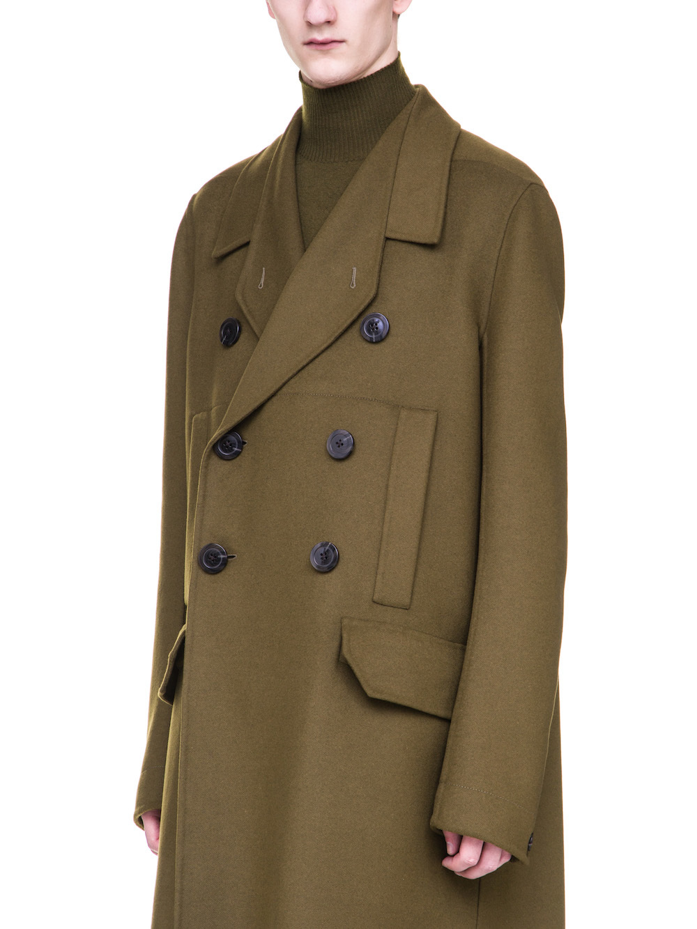 RICK OWENS OFFICER COAT IN DIRTY GREEN