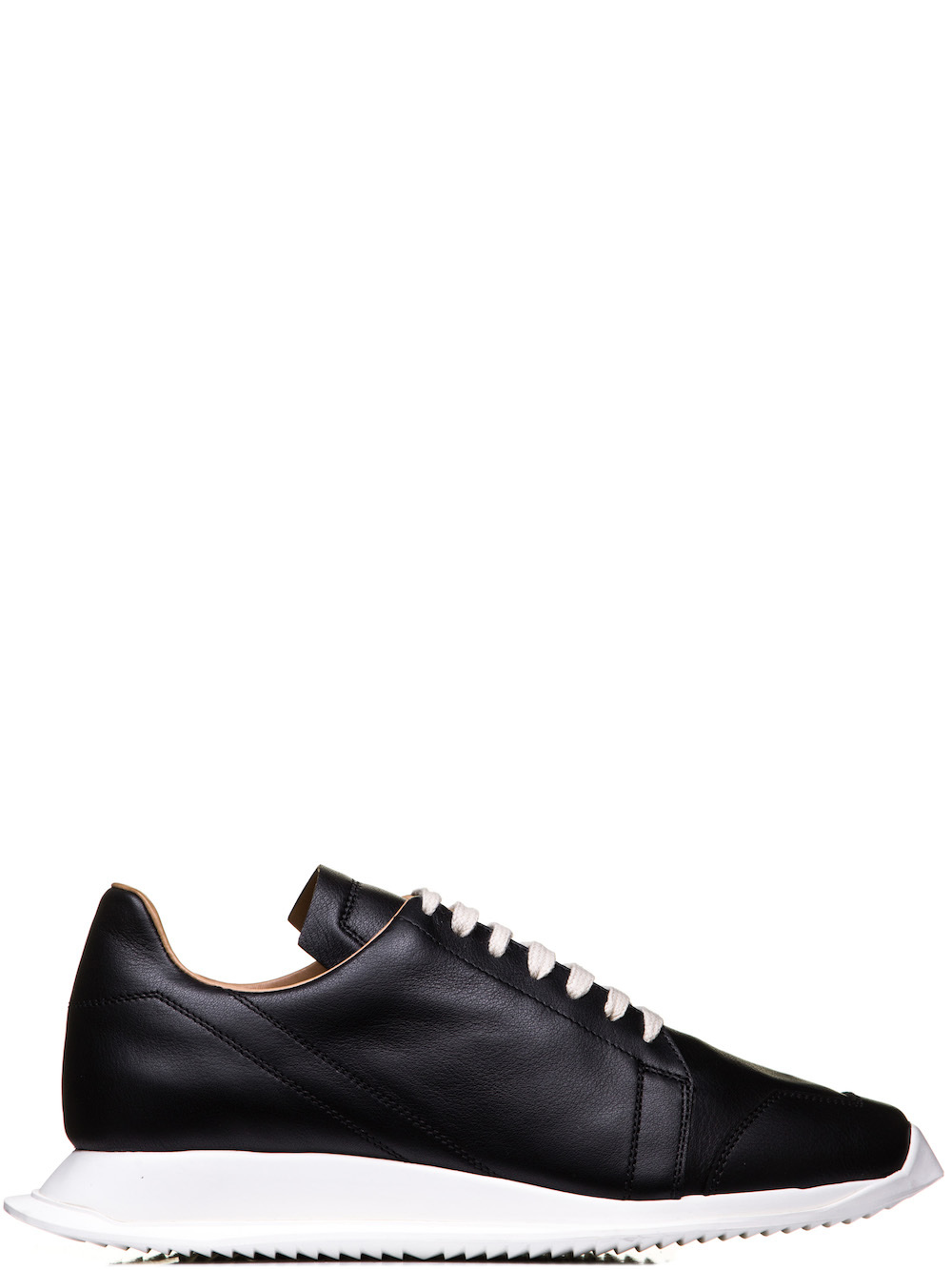 RICK OWENS OBLIQUE LACE-UP RUNNERS IN BLACK CALF LEATHER