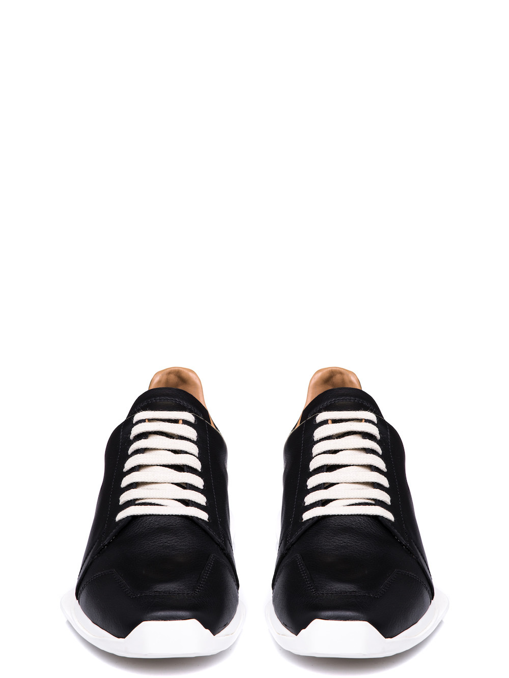 RICK OWENS OBLIQUE LACE-UP RUNNERS IN BLACK CALF LEATHER