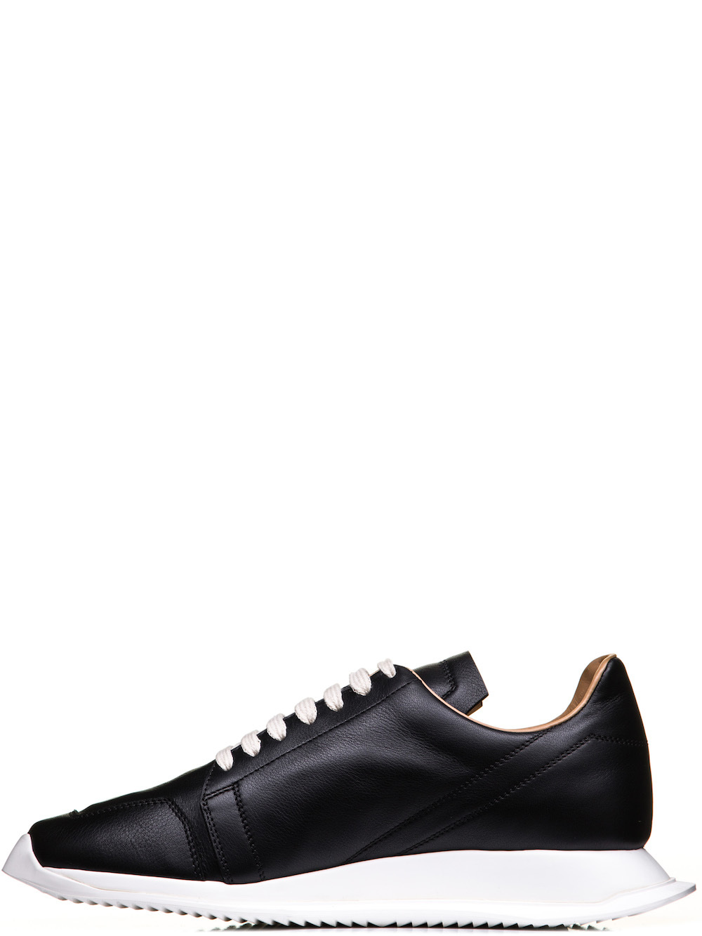 RICK OWENS OBLIQUE LACE-UP RUNNERS IN BLACK CALF LEATHER