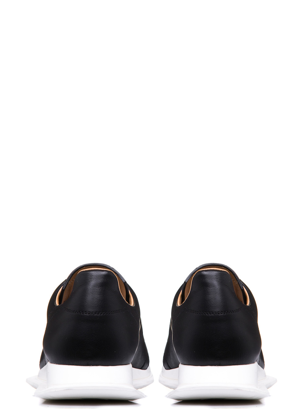 RICK OWENS OBLIQUE LACE-UP RUNNERS IN BLACK CALF LEATHER