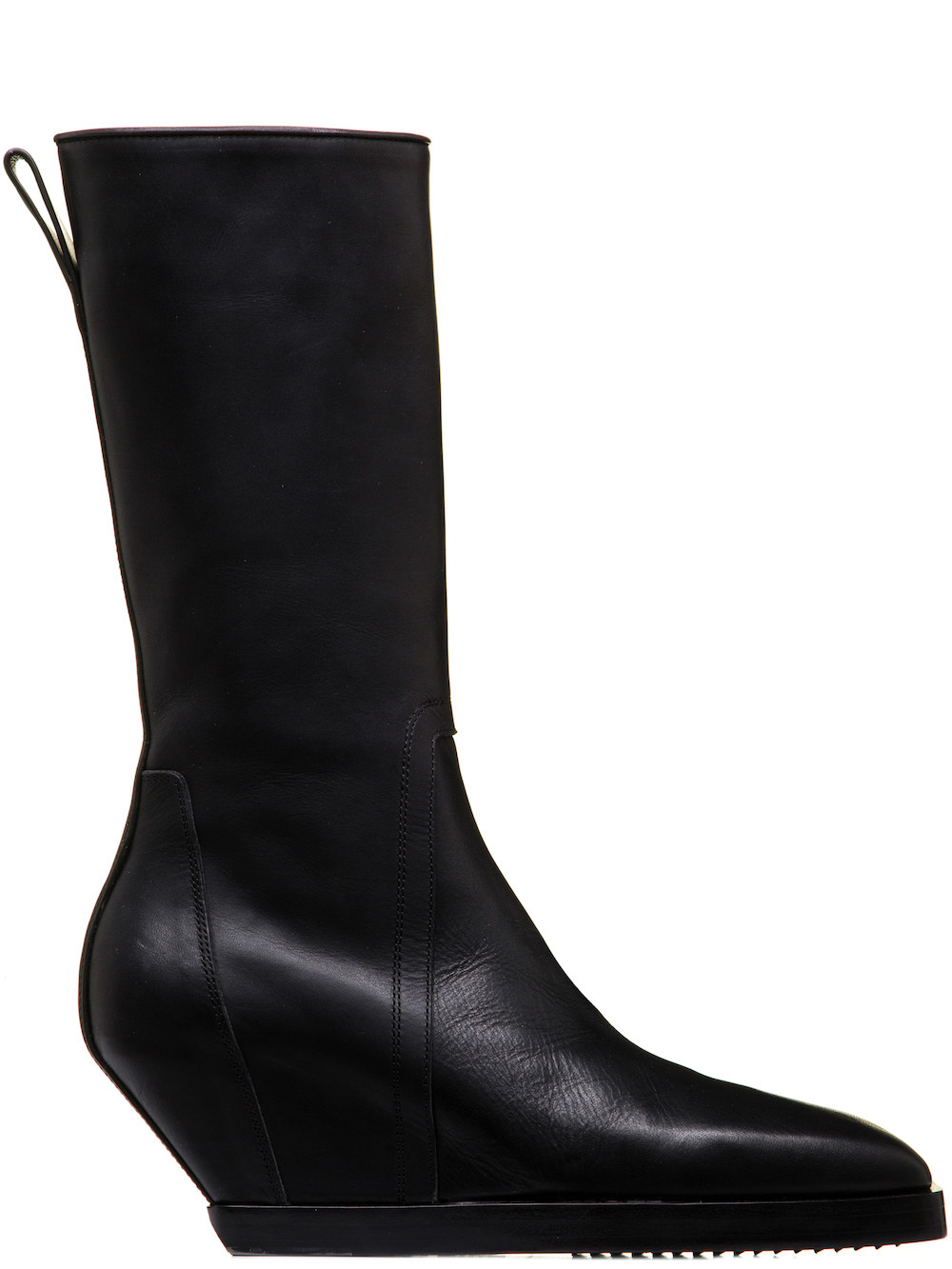 RICK OWENS SQUARE TOE BOOTS IN BLACK COW LEATHER