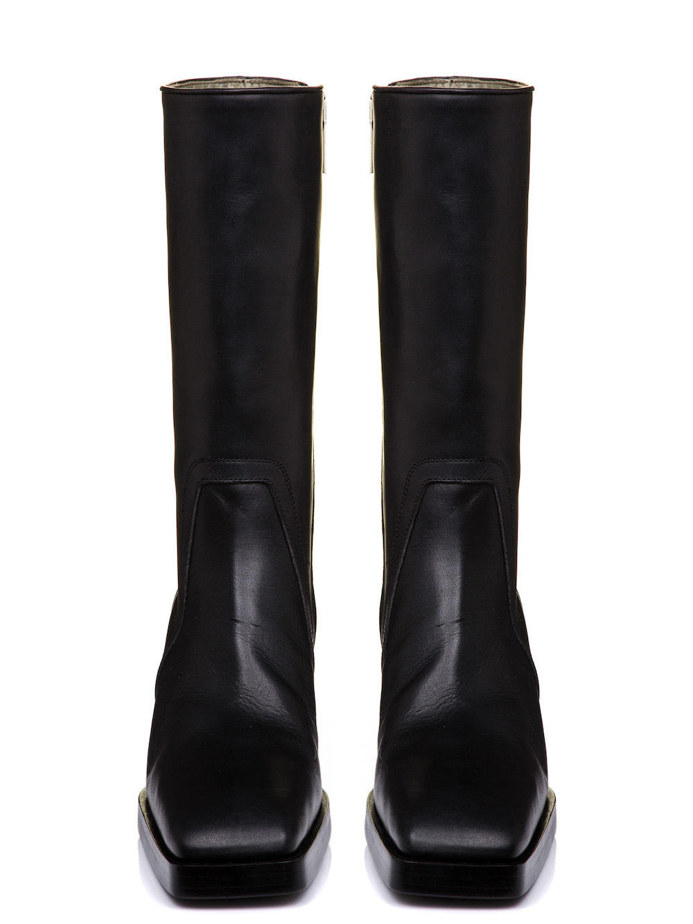 RICK OWENS SQUARE TOE BOOTS IN BLACK COW LEATHER