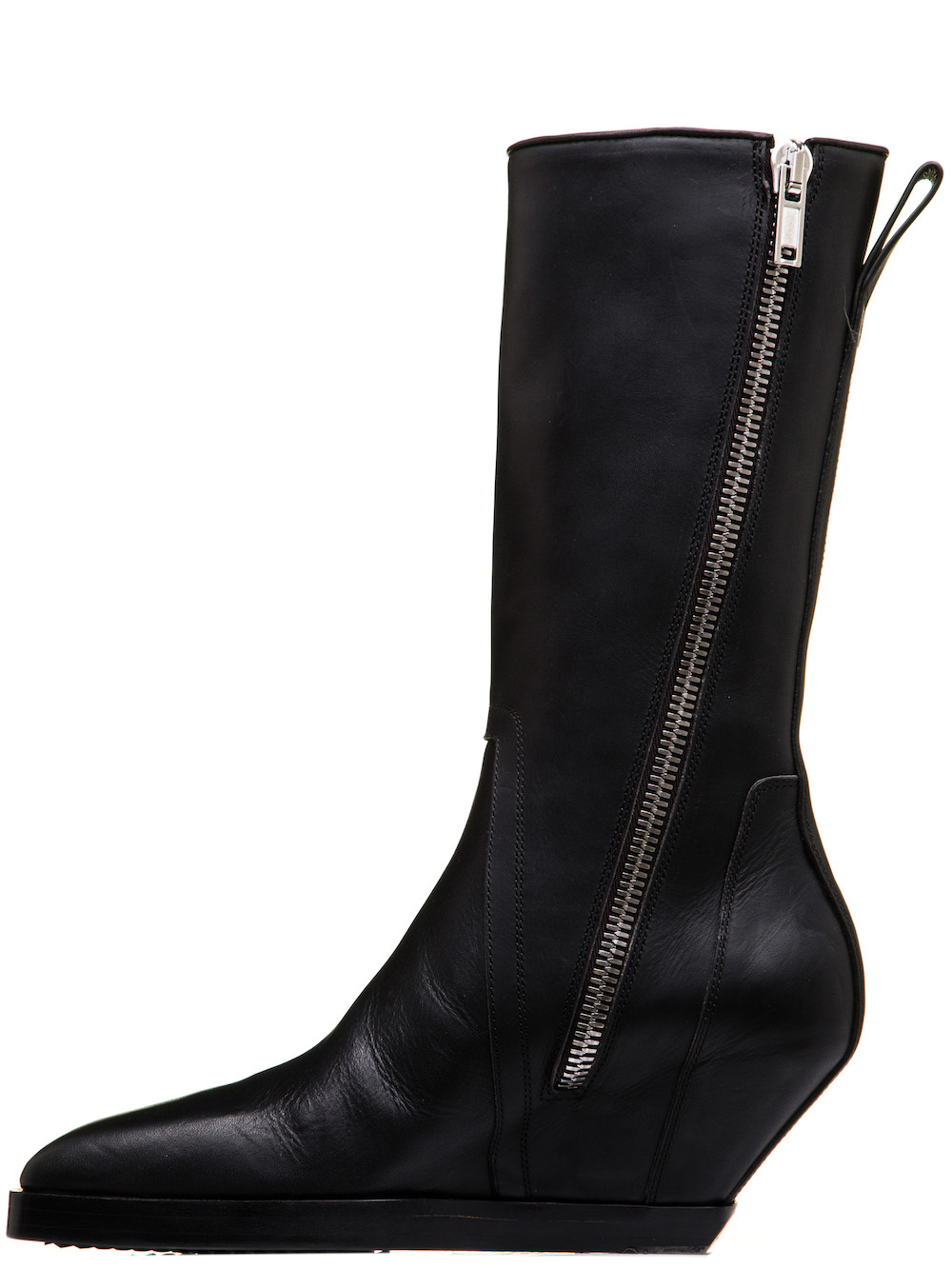 RICK OWENS SQUARE TOE BOOTS IN BLACK COW LEATHER