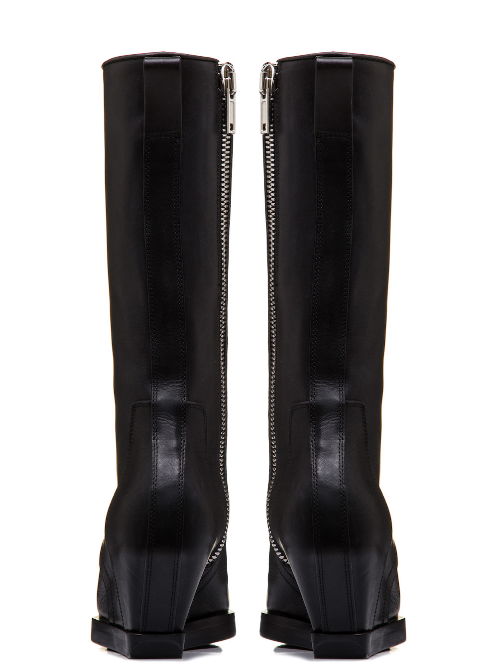 RICK OWENS SQUARE TOE BOOTS IN BLACK COW LEATHER