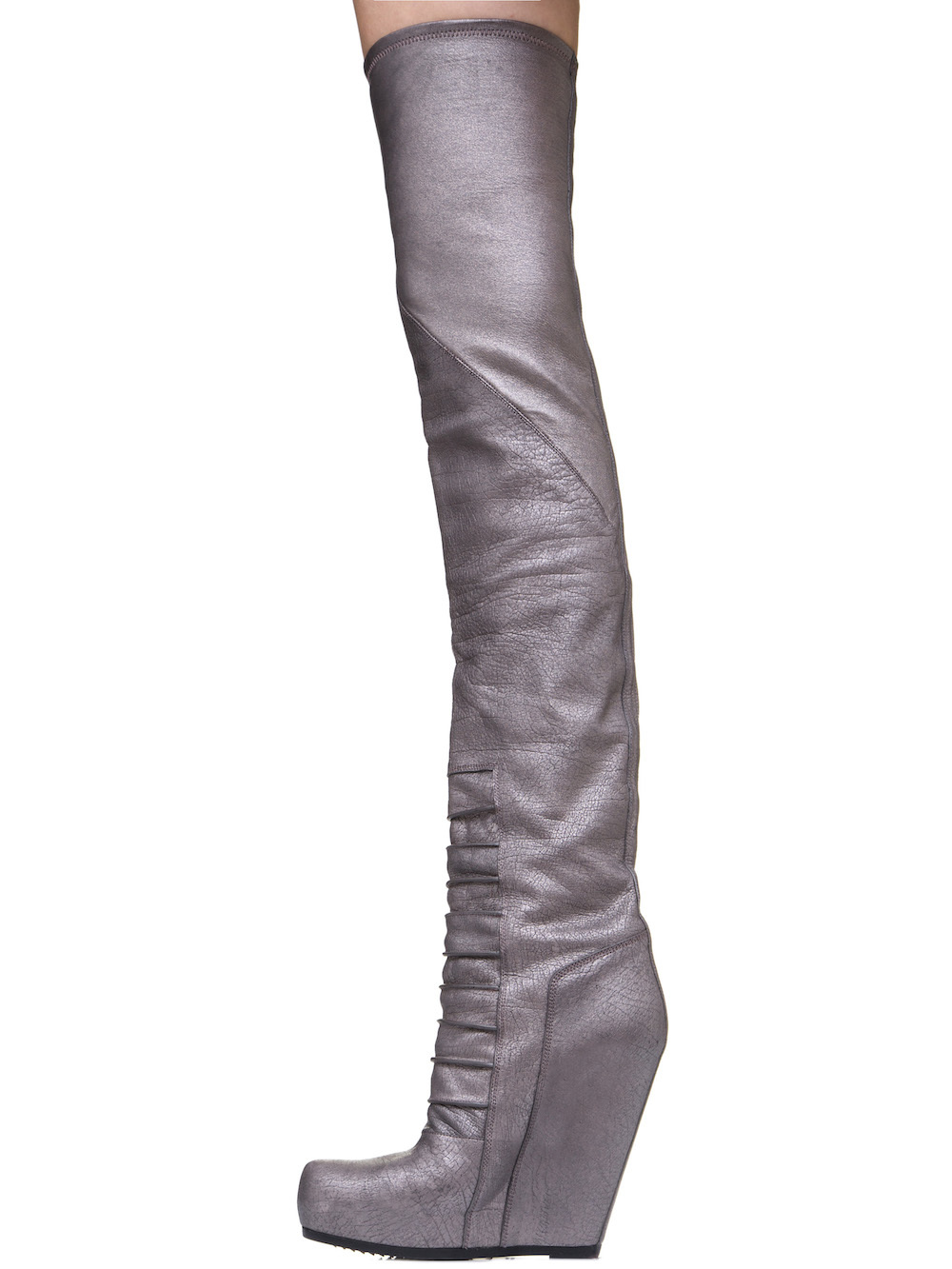 RICK OWENS RUHLMANN KNEE HIGH BOOTS IN SILVER