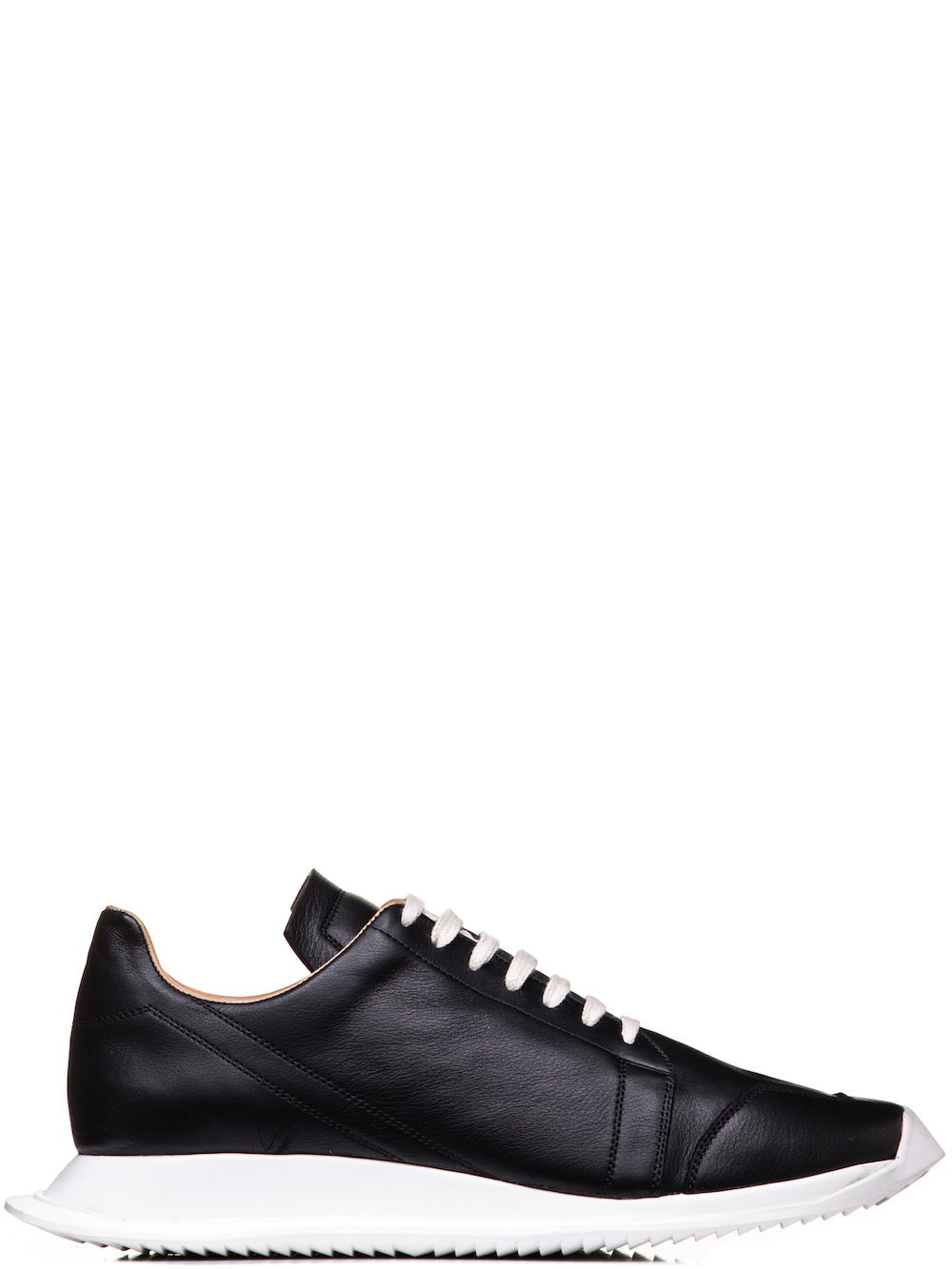 RICK OWENS OBLIQUE LACE-UP RUNNERS IN BLACK CALF LEATHER