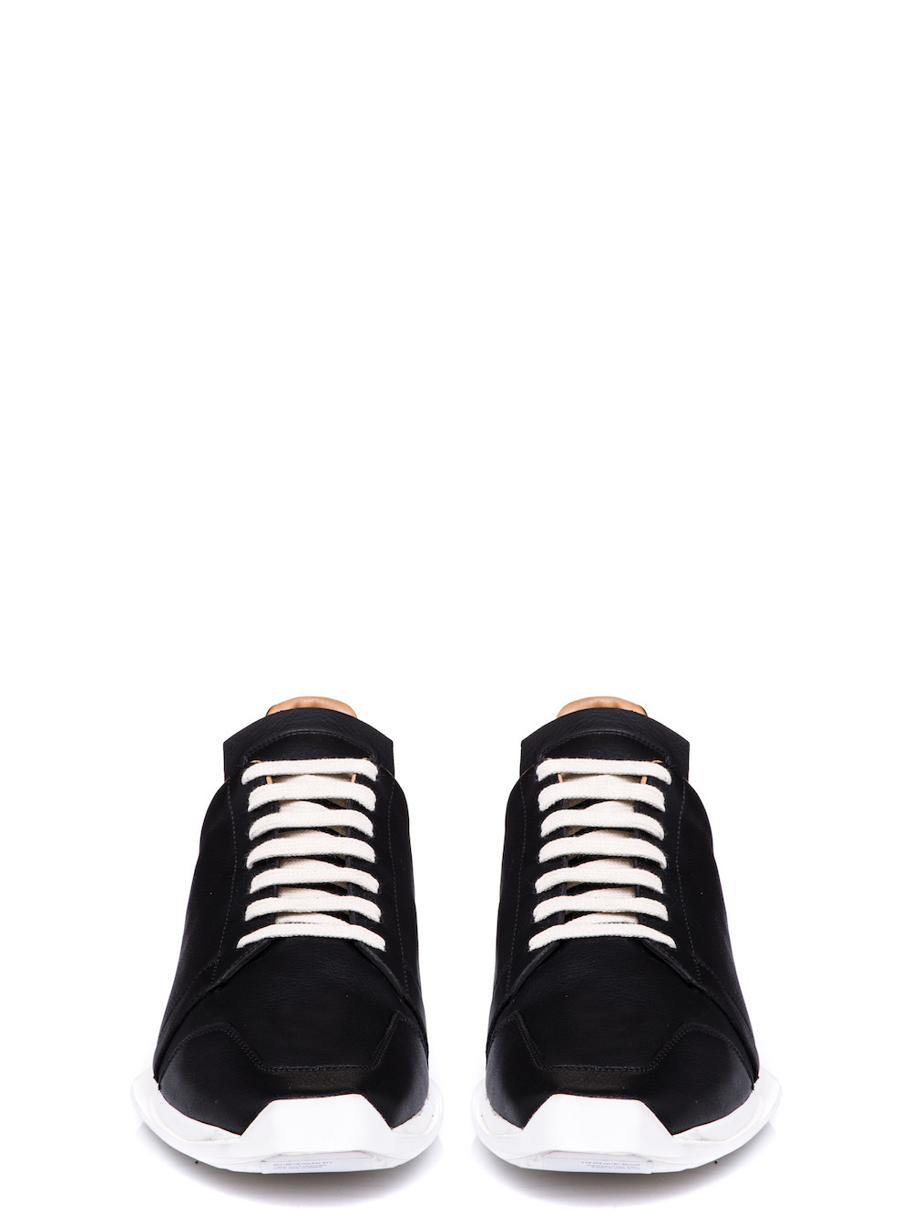 RICK OWENS OBLIQUE LACE-UP RUNNERS IN BLACK CALF LEATHER