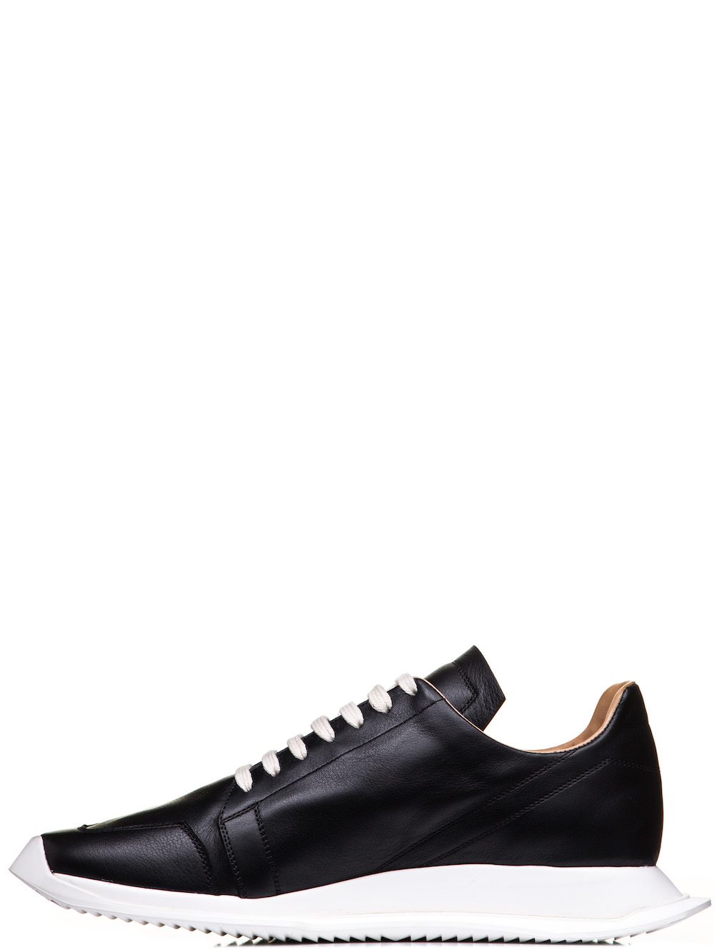 RICK OWENS OBLIQUE LACE-UP RUNNERS IN BLACK CALF LEATHER